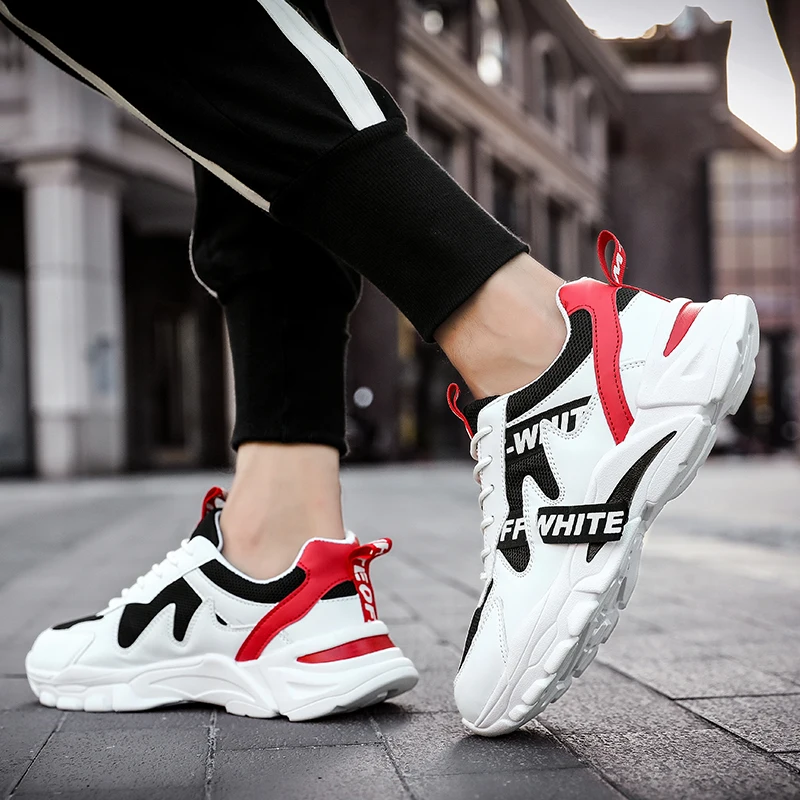 Cena 2019 męskie buty na co dzień oddychające grube dno sznurowane męskie tenisówki Off sport białe Fitness białe buty zapatos de hombre