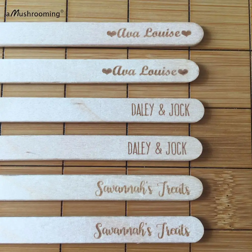 100pcs Wedding Birthday Party Treat Sticks on Groom's Table Personalized Rustic Wood Popsicle Cakesicle Ice Cream Craft Stick
