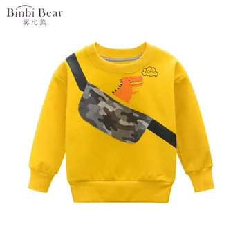 

Binbi Bear 2020 Children's Clothing Autumn and Winter New Boy Sweater Plus Velvet Dinosaur Cartoon Baby Clothes Kids Hoodie