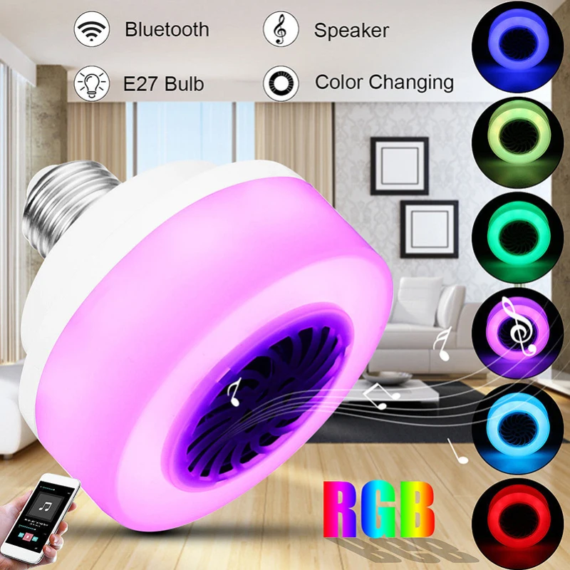 E27 RGB белый Bluetooth-совместимый динамик Светодиодная лампа настраиваемая