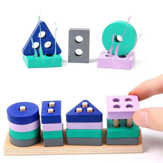 Pillar Blocks Educational Wooden Toy Early Learning Baby Kids  Early education shape matching set 4