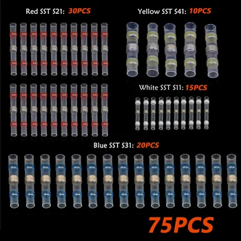 

75PCS Heat Shrink Soldering Terminals Insulated Waterproof Butt Electrical Wire Connectors Seal Soldered Sleeve Assortment Kit