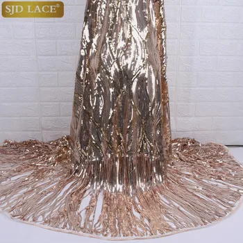 

Gold Net Lace Fabric High Quality Elegant Women Clothes Nigerian Wedding Lace Fabrics 5 Yards Sequins French Tulle lace A1759
