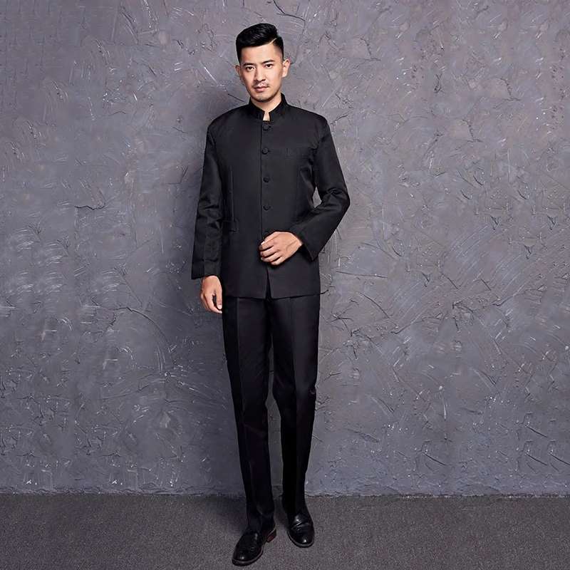 Men Suit Long Sleeve Chinese Tunic Suit Wedding Suits For Men Male Singer Stage Costumes Groom Suit Costume Homme SL1533 - Цвет: Black