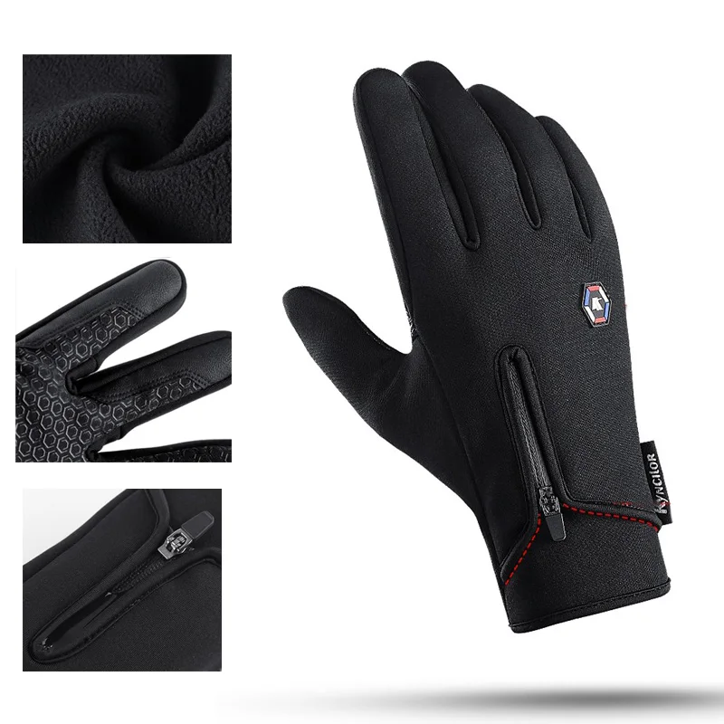 

Windstopers Gloves Anti Slip Windproof Thermal Warm Touchscreen Glove Breathable Tactico Winter Men Women Black Zipper Gloves