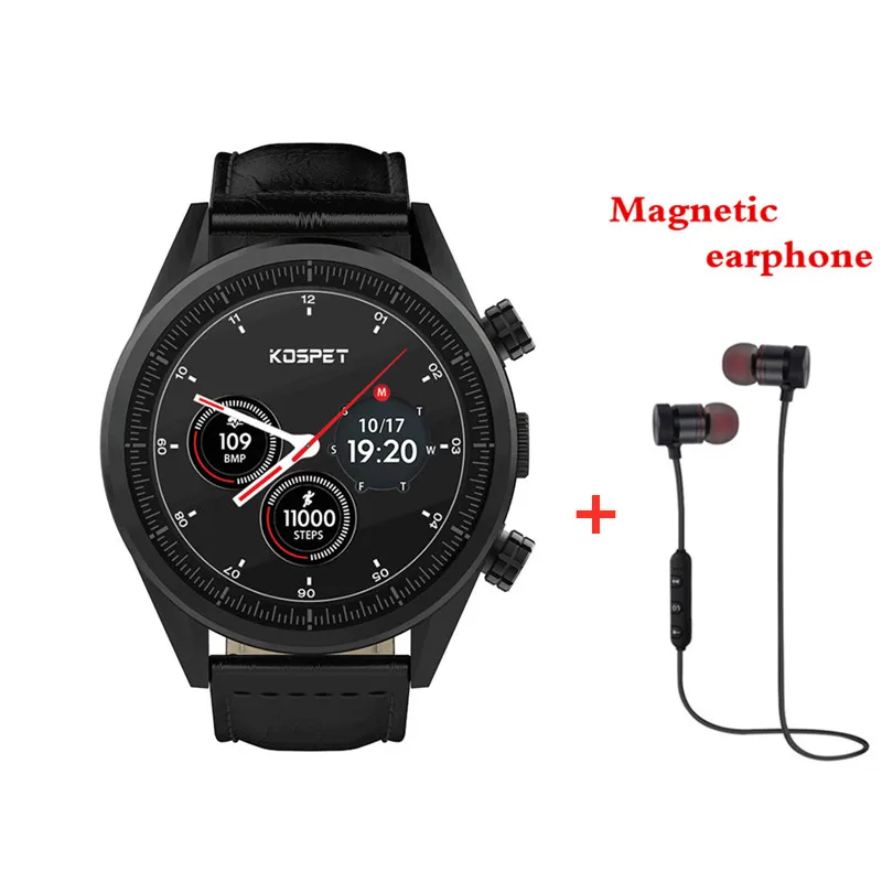 black add headset Kospet Hope Смарт-часы Android телефон 3 ГБ 3 ГБ 8МП камера Google play store gps карта Smartwatch водонепроницаемые мужские для Android ios - Цвет: black add headset