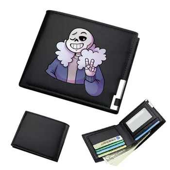 

Game Undertale Sans Black PU Short Wallet Bifold Photo Card Holder Coin Purse ID Boy's Girl's Cosplay Casual Purses Gifts