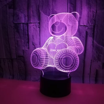 

Baby Bear Love Heart 3D Illusion USB LED Lamp Table Night Light Home Room Decor Kids Toy Christmas Gift Beside Lighting 7 Colors