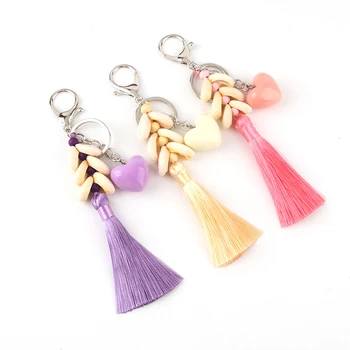 

1pc Colorful Boho Style Big Ball Hanging With Tassel KeyChains Vegetable Plush Couple Key Chain Bag Pendant For Women Jewelry