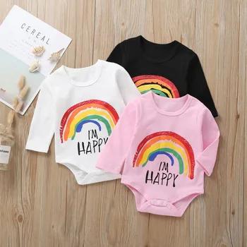 

Toddler Fashion Baby clothes Комбинезон детский lovely Baby onesie boy girl Romper Kid Rainbows Letter Print Casual Clothes H5