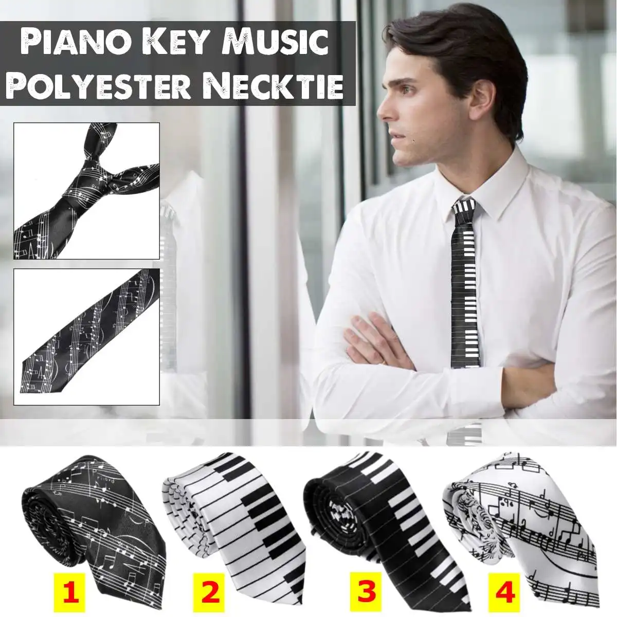

Men's Fashion Neckties Music score Piano Key Necktie Polyester Woven Gift Party Wedding Tie