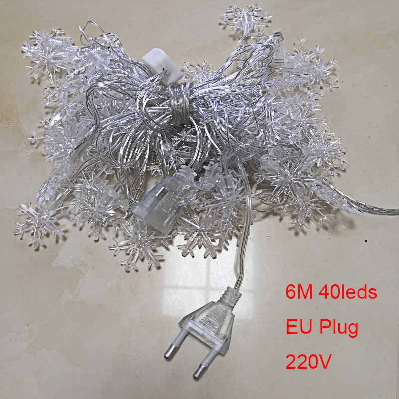 6m 40leds EU 220V Рождественская гирлянда для улицы, 3 м, 6 м, домашняя гирлянда, праздничная Рождественская елка, украшение, светодиодный гирлянда, садовая Снежинка, сказочные огни - Испускаемый цвет: 6m 40leds EU 220V