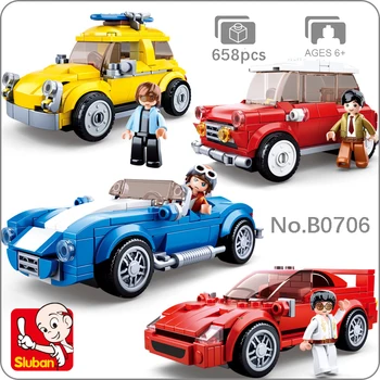 

Sluban B0706 Model Bricks Racing Car Taxi Wagon Vehicle DIY Model 658pcs Mini Building Blocks Bricks Toy for Children no Box