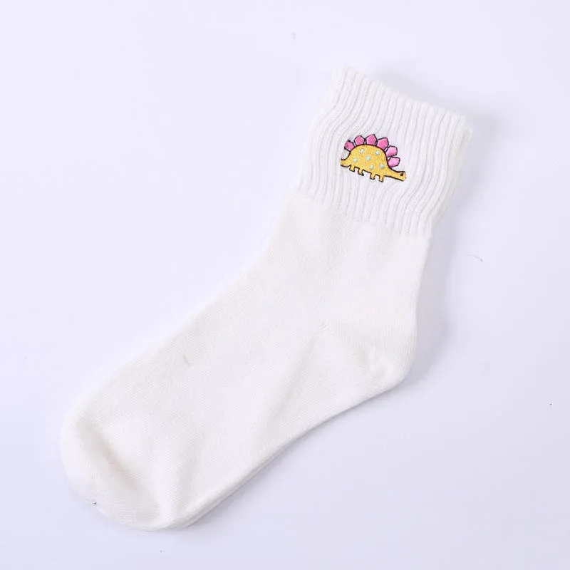 Модные милые Креативные Хлопковые женские носки с вышивкой динозавра, носки с забавными монстрами высшего качества, популярные милые носки с фруктами - Цвет: 2
