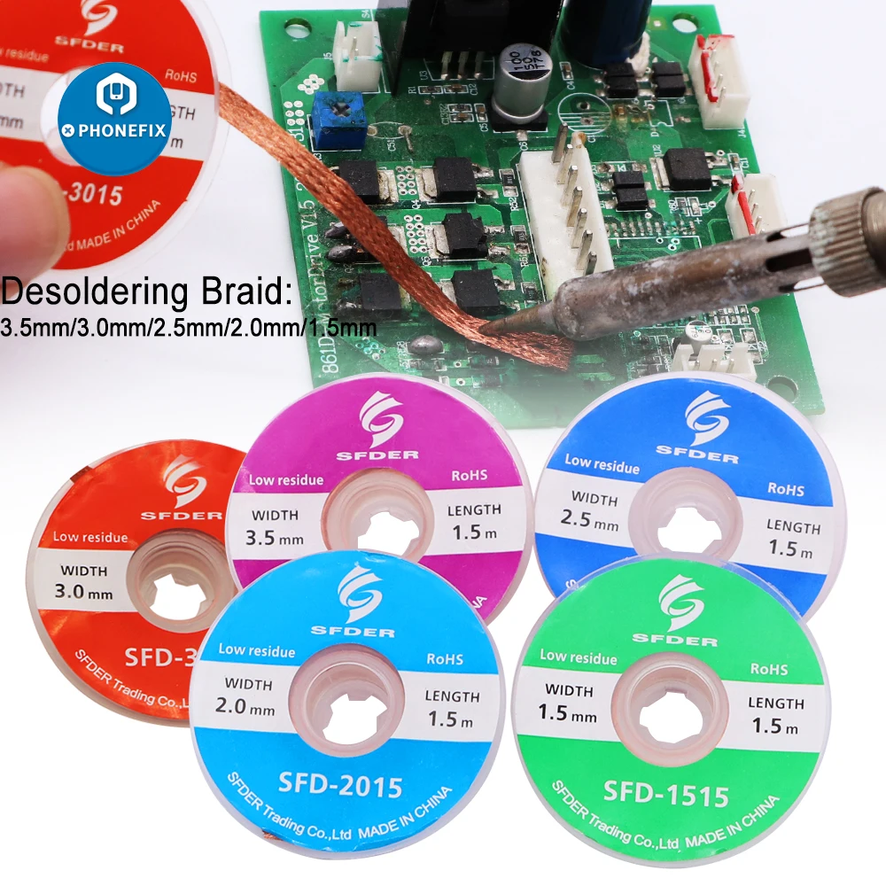 1.5mm 2mm 2.5mm 3mm 3.5mm Width 1.5M Length Desoldering Braid Welding Solder Remover Wick Wire Lead Cord Flux BGA Repair soldering Tool 