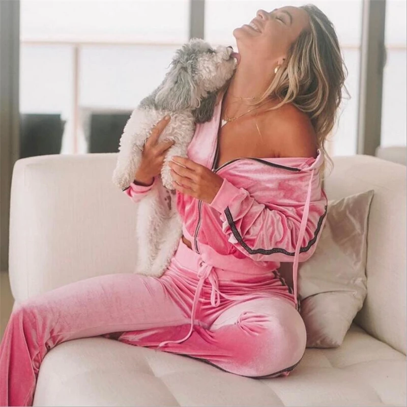 

Hot sale two piece hoodie set women 2019 autumn winter clothing velvet ladies track suits long sleeve 2 piece set top and pants