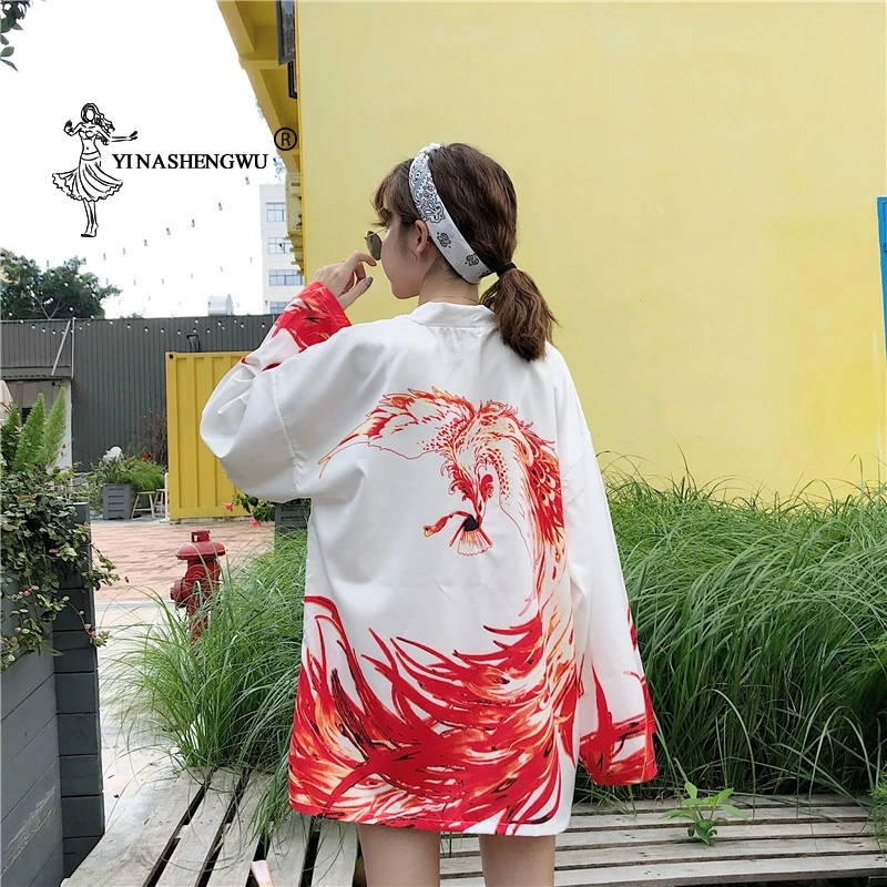 Yukata женский японский кимоно кардиган с принтом дракона рубашка с длинными рукавами Повседневные кимоно Femme Kawaii азиатское Кимоно костюмы косплей