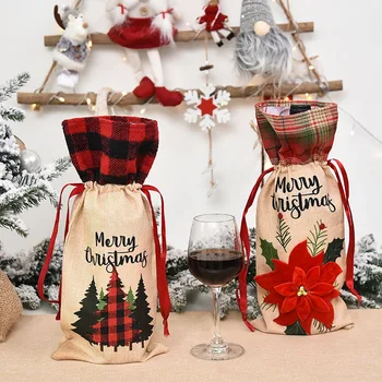 

1Pcs Santa Claus Wine Bottle Cover Christmas Decorations Xmas Navidad Noel Red Wine Champagne Bottle Cover Bags 2021 New Year
