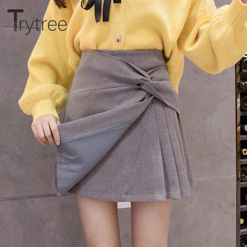 Trytree 2019 осень зима Женская Повседневная плиссированная юбка крест накрест ампир