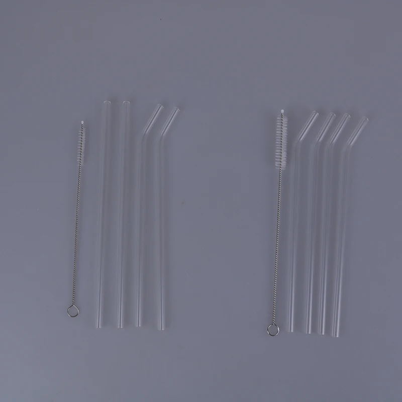 5Pcs/set Transparent Glass Straight Bend Straws Cleaning Brush For Beverage Drinks Bar Party Kitchen Accessory