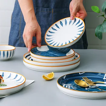 

Japanese-style ceramic dinner plate home cooking dish creative ramen dish Western food steak dish soup dish tableware Home Decor