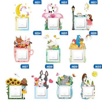 

Animal Unicorn Flamingo Cover Cartoon Room Decor 3D Wall Silicone On-off Switch Luminous Light Switch Outlet Wall Sticker