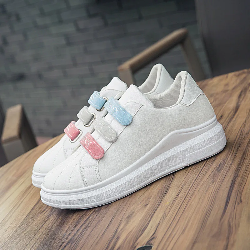 

Women Spring Buckle Strap Flat Shoes Ladies PU Leather Vulcanized Shoes Female Sewing Platform Casual Woman Sneaker