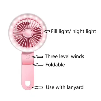 

Foldable Fill-light Three Level Winds Rechargeable Portable Handing Neck Mini Fans