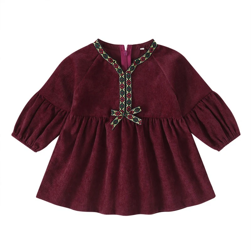Винтажное платье для маленьких девочек; платья для малышей; vestido infantil vestidos infantil; повседневная одежда; однотонное платье с длинными рукавами для малышей; От 0 до 3 лет