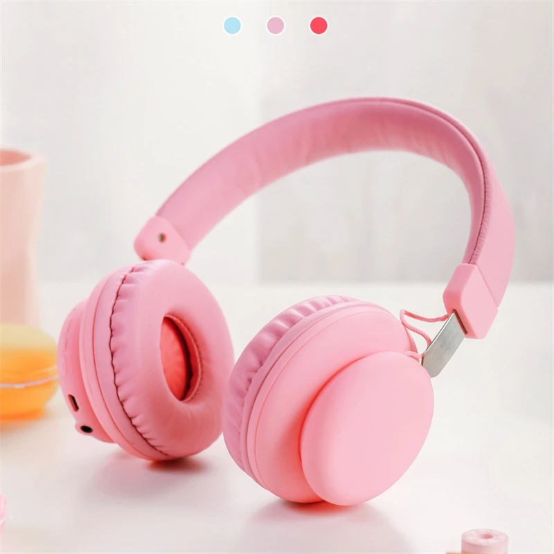 Bluetooth 5 0 Headphone Cute Pink Blue Red Color Girls Kids Stereo Music Wireless Headset With Microphone for Computer PC Phone
