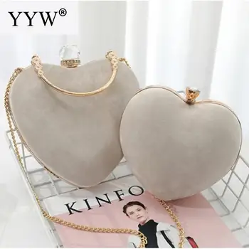 

Pink Mini Handbag Women Heart Shape Clutch Purse Velvet Shoulder Bag Evening Tote Chain Purse Red Rhinestone Wedding Purse Bag
