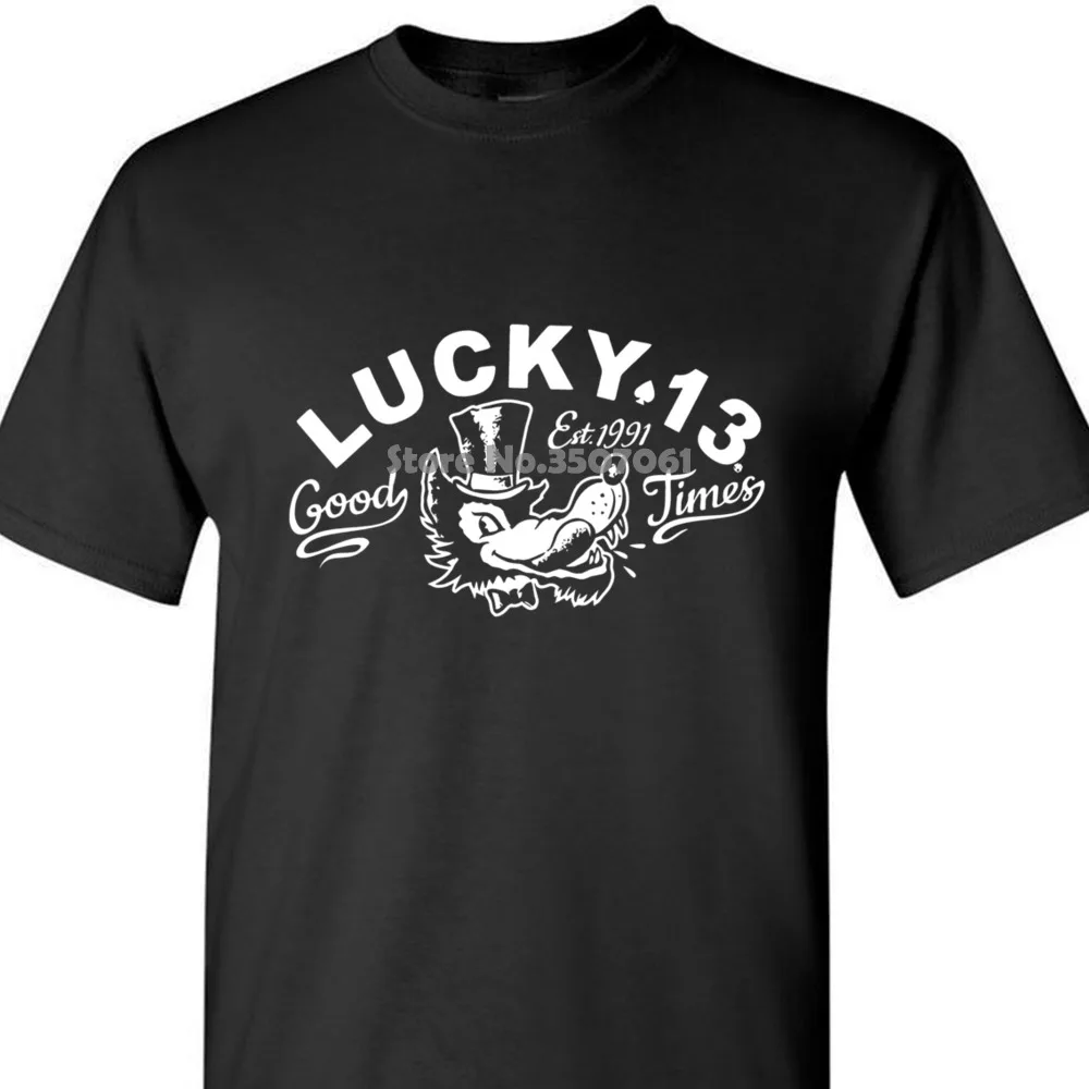 Lucky 13 черный мистер волк Футболка 100% хлопок футболки брендовая одежда футболки