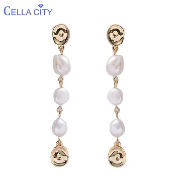 

Cellacity Irregular shape Freshwater Pearl Earrings for Women Long Geometry Eardrops Silver 925 Jewelry Temperament Chic Wedding