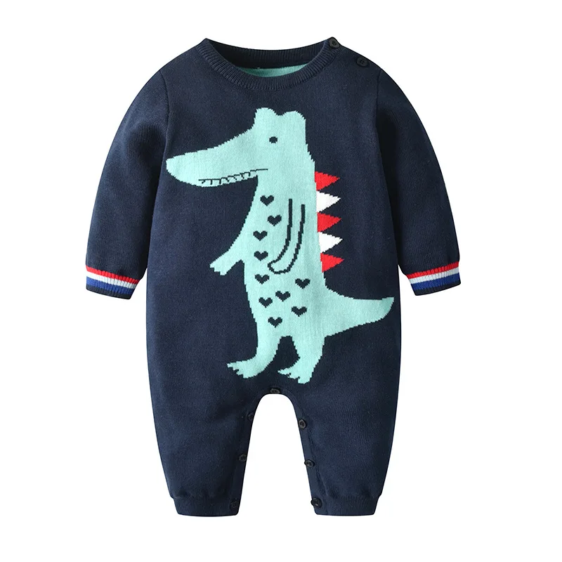 

19 Years Autumn And Winter New Style Knitted Sweater Infant Pure Cotton Onesie 0-1-Year-Old Baby Dinosaur Yarn Romper