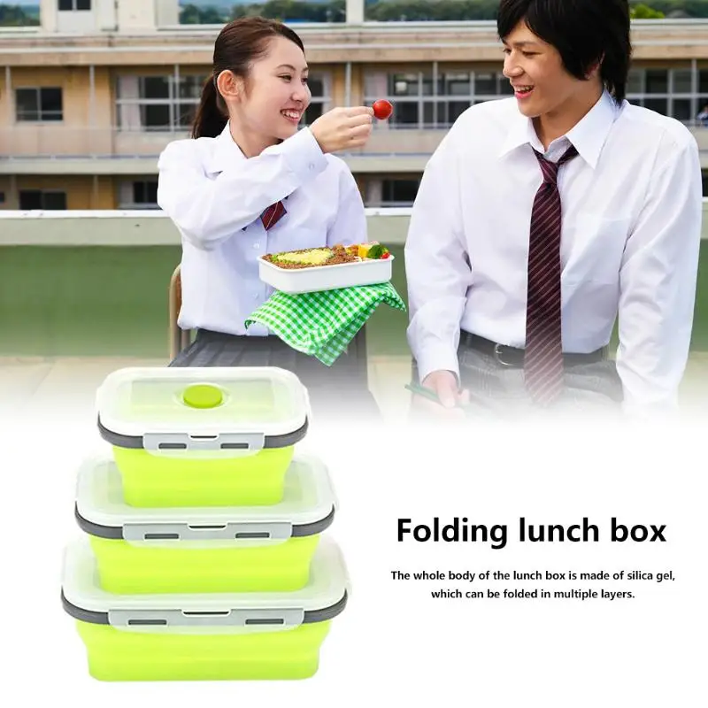 

3/4Pcs Home Silicone Lunch Box Set Folding Rectangle Bowl Food Storage Container Bento Lunch Box