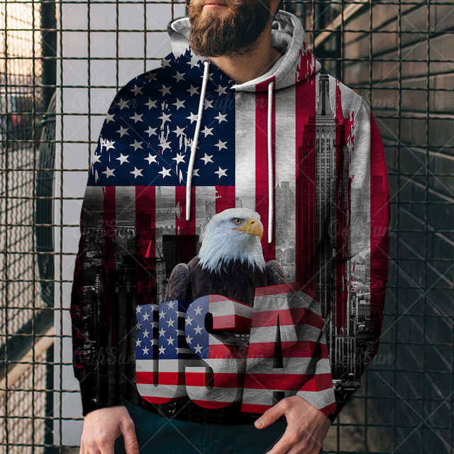 Eagle USA Flag Graphic 3D Print Men's Hoodies Pullover Sweatshirts Unisex Harajuku Outwear Casual Jacket Tracksuit 4XL