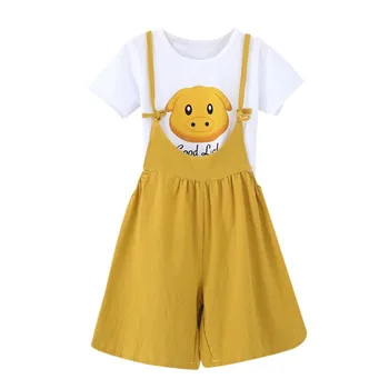 

HIgh Quality Girls Summer Piggy Short Sleeve T-shirt Cute Girl Casual Clothes Suit Overalls Suit