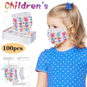 

100pcs Cartoon mask for Kids Children's Baby Disposable mouth Face Mask Breathable Elastic Earloops mouth Mask Mascarillas