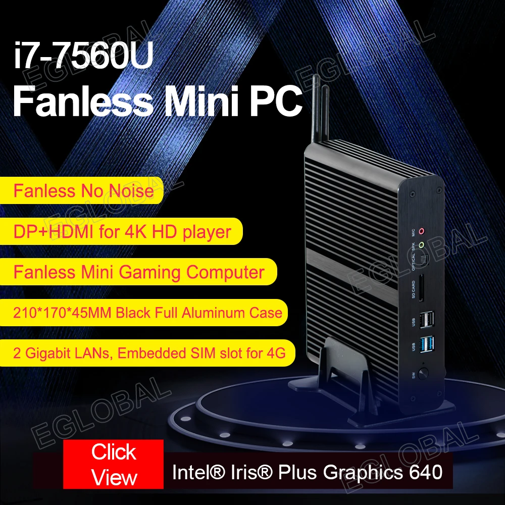 

2LAN DDR4 Intel VT-x gamer pc 4G module DP HD portable mini server Core i7-7560U Embedded SIM card slot gaming cpu
