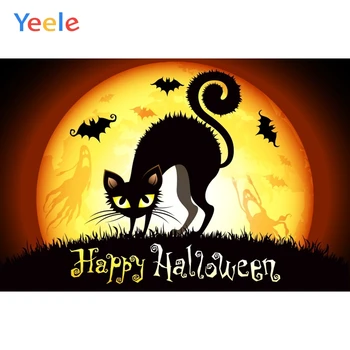 

Yeele Halloween Moon Horror Cat Bats lawn Ghosts Photography Backdrop Personalized Photographic Backgrounds For Photo Studio