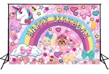 

Cartoon Unicorn Backdrop Baby Girl Jojo Siwa Birthday Party Supplies Photo Booth Banner Rainbow photoshoot portrait Background