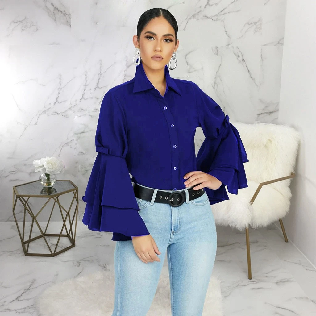 navy blue ruffle blouse