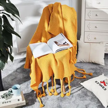 

Nordic Style Throw Blankets with Knitted Tassels for Sofa Sleeping Bed End Cover