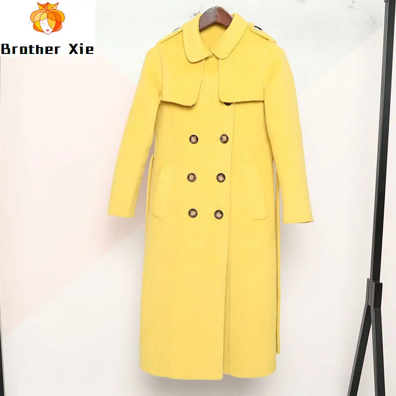 

Fall and Winter 2020 New Double-sided 100% Cashmere Overcoat Women's Knee Long Fleece British Wind Coat
