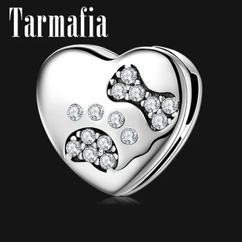 

Sparkling Zircon Cute Cat paw footprint Heart Beads 925 Sterling Silver Charm Clip fit Original Reflexions Bracelets DIY Jewelry