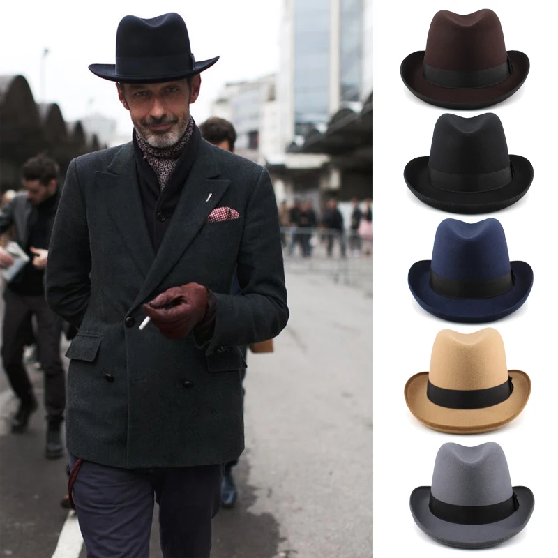 

Men Women Wool Classical Homburg Hats Bowtie Band Fedora Caps Trilby Sunhat Jazz Winter Warm Adjustable Size M-L 7 1/8-7 3/8