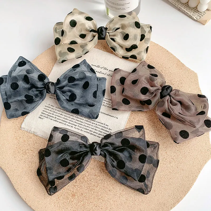 

Big Bow 1PC Hair Clip Organza Scrunchies Mesh Hairpins Polka Dot Hair Rope Two Layers Bow Barrettes Hair Accessories Sweet