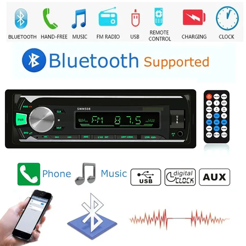 AUX Автомобильный Mp3 радио плеер Универсальный Красочный кнопочный свет Авто Мультимедиа Bluetooth для дистанционного управления Прямая
