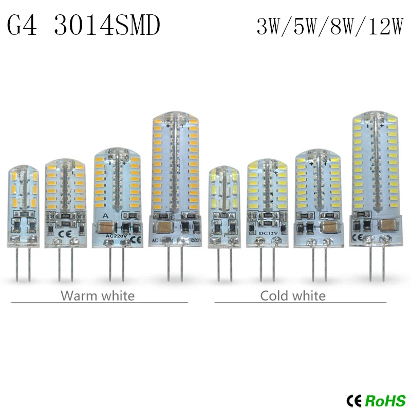 6 шт./лот G4 Светодиодная лампа 3 Вт 5 9 12 AC220V DC12V SMD 3014 прожектор люстра высокое