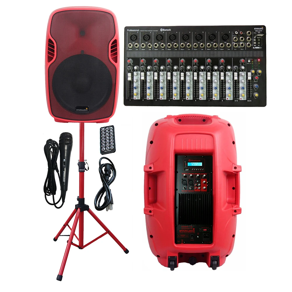 

STARAUDIO 15" 3500W Powered Active DJ Audio Party Stage Speaker PA Stand Wired Mic 10 Channel Bluetooth USB MP3 Mixer SSRM-15
